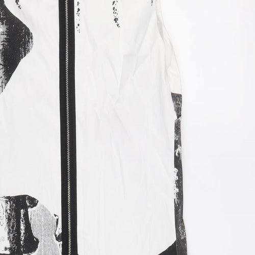 Sweet Miss Womens White Geometric Cotton Shift Size S Scoop Neck Zip - Ruins Print