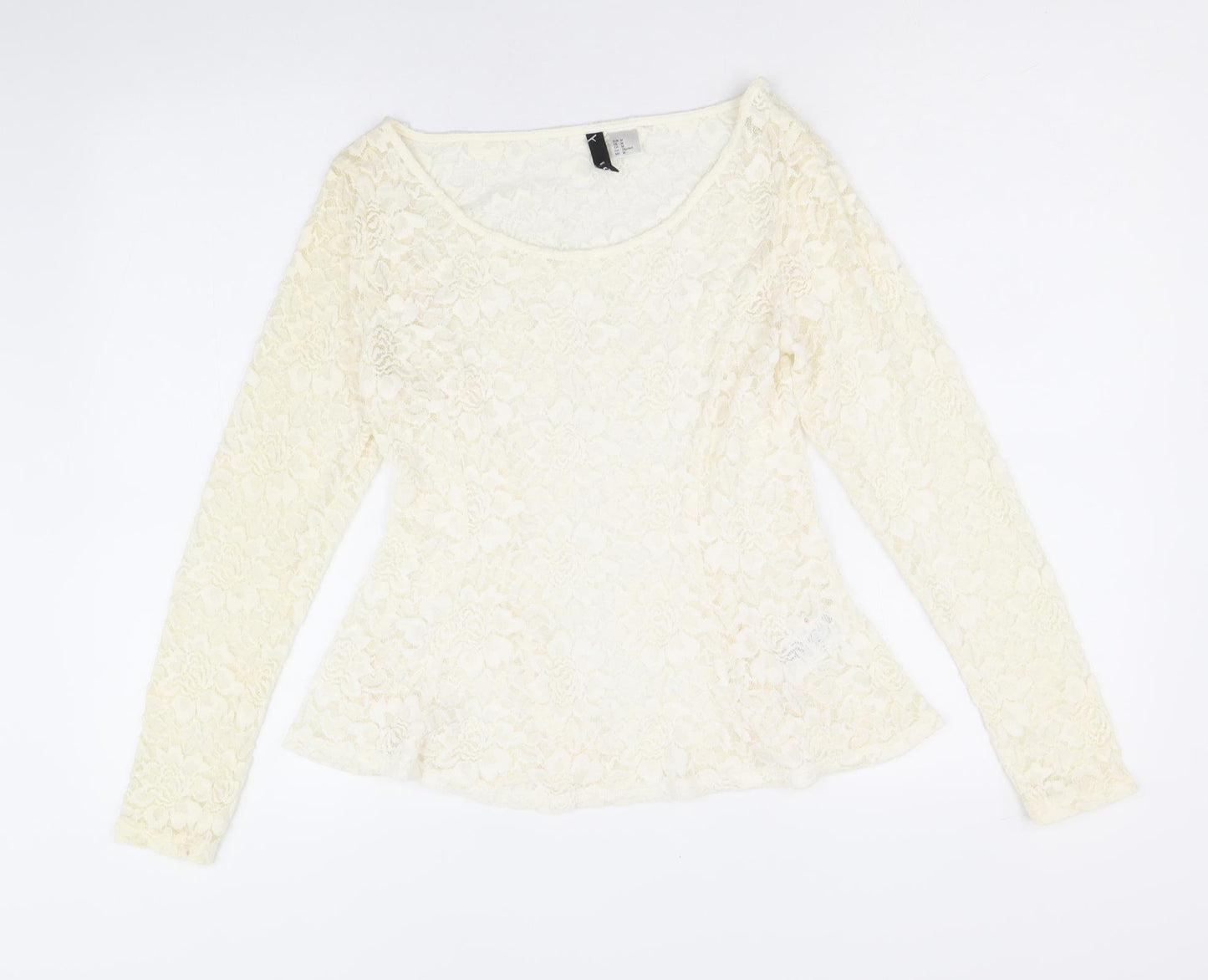 H&M Womens Ivory Geometric Polyamide Basic Blouse Size M Scoop Neck