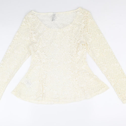 H&M Womens Ivory Geometric Polyamide Basic Blouse Size M Scoop Neck
