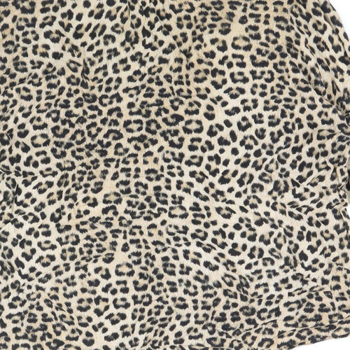 Zara Womens Brown Animal Print Viscose Basic Blouse Size S Collared - Leopard Pattern