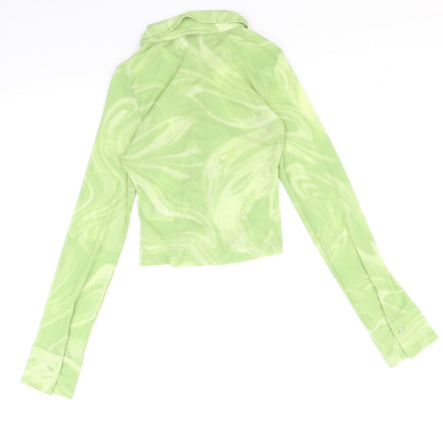 Divided by H&M Womens Green Geometric Polyester Basic Button-Up Size XS Collared