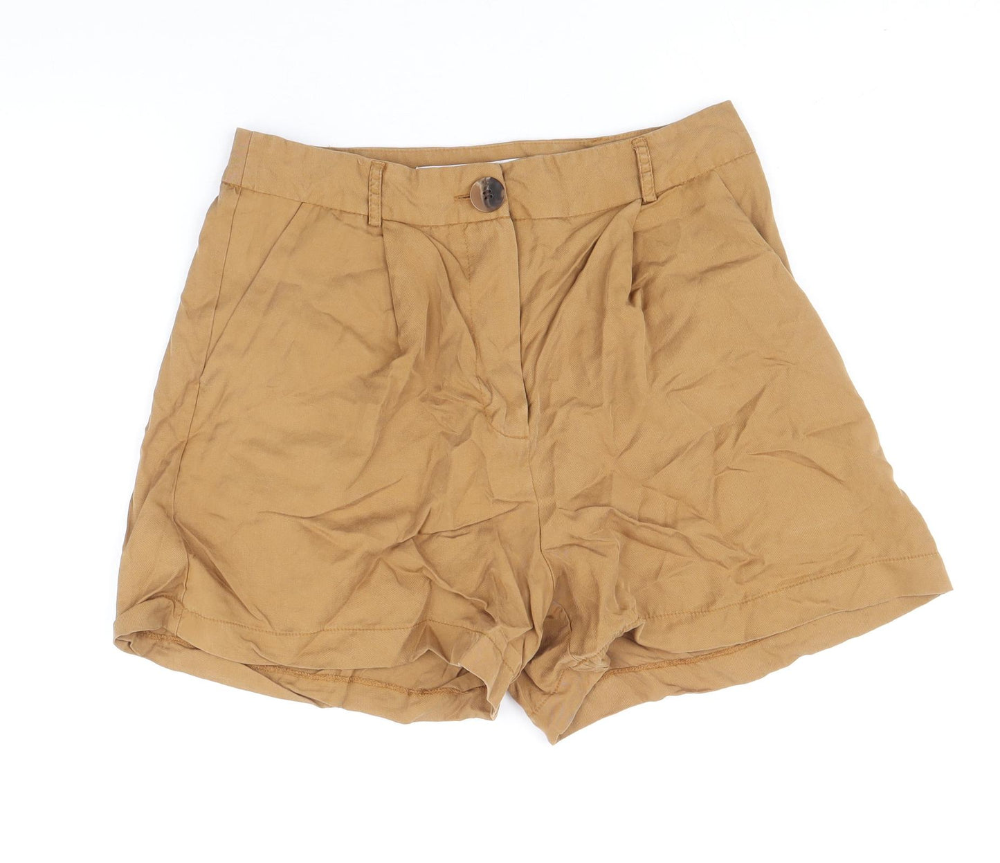 Primark Womens Brown Lyocell Chino Shorts Size 10 Regular Zip