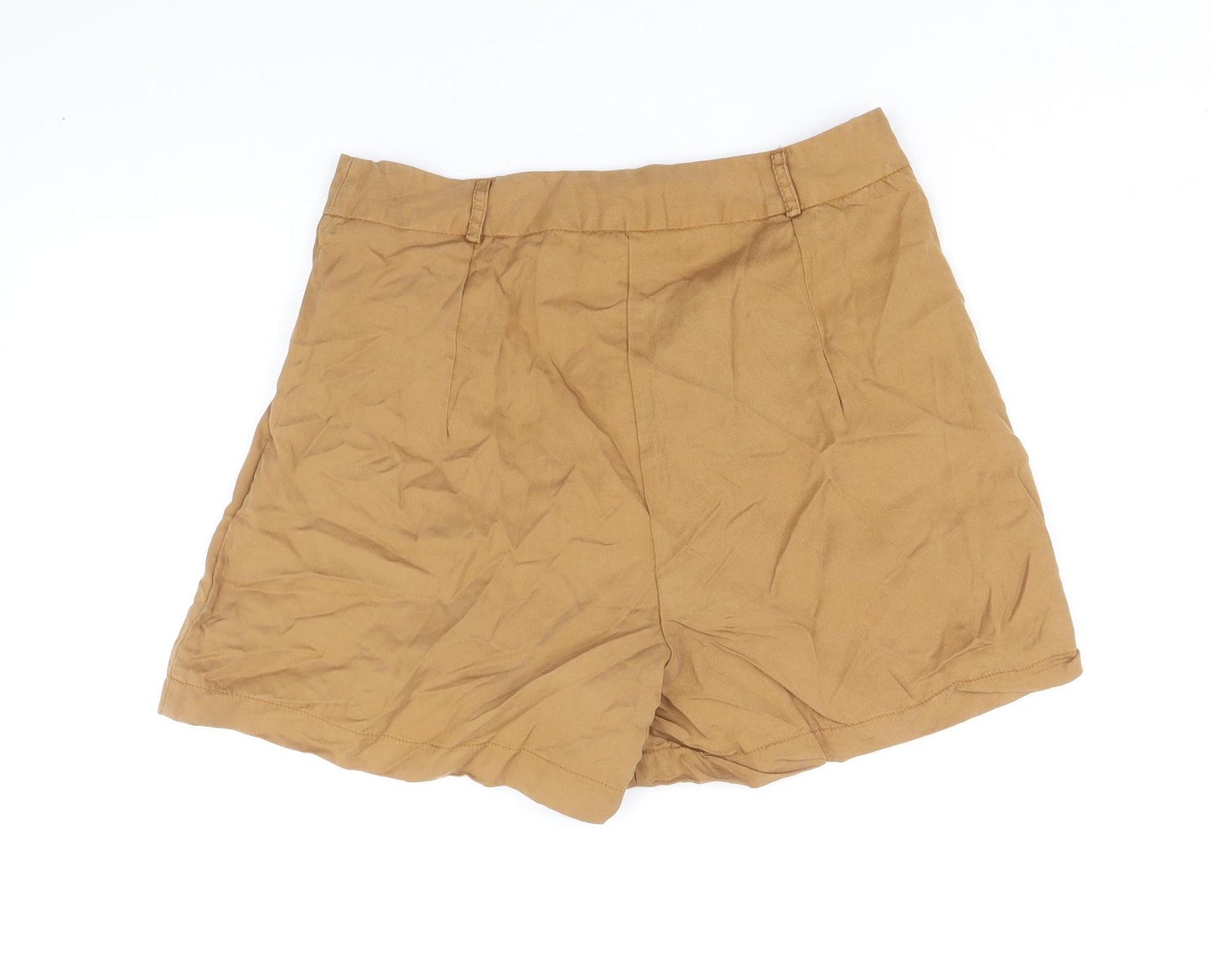 Primark Womens Brown Lyocell Chino Shorts Size 10 Regular Zip