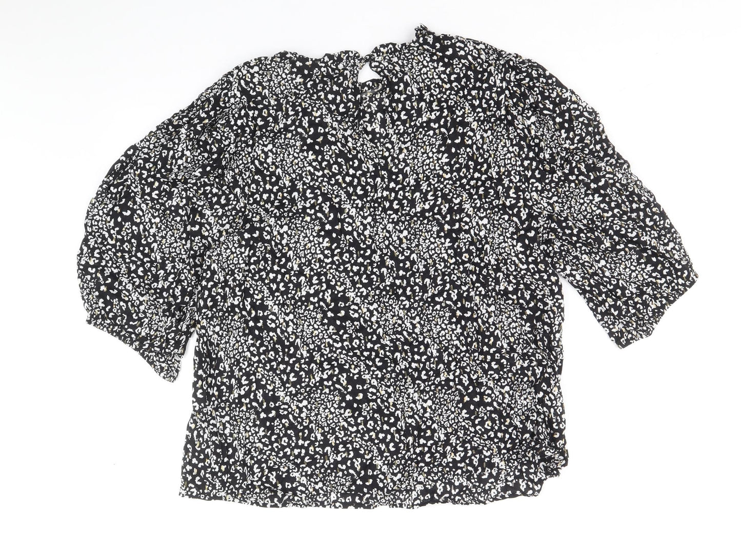 F&F Womens Black Animal Print Viscose Basic Blouse Size 10 Round Neck - Leopard Pattern