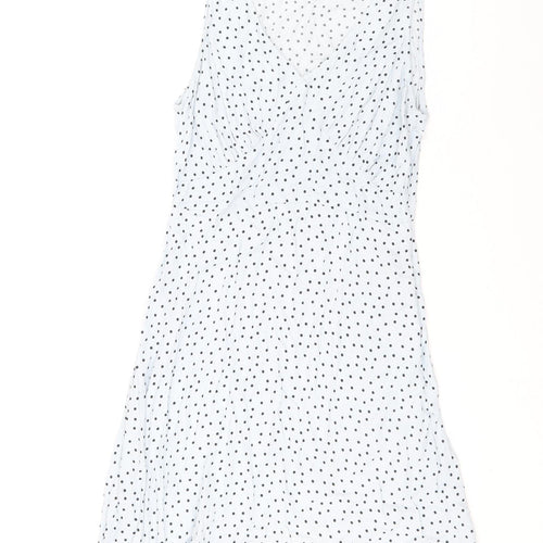 Pieces Womens Blue Polka Dot Viscose A-Line Size XS V-Neck Zip
