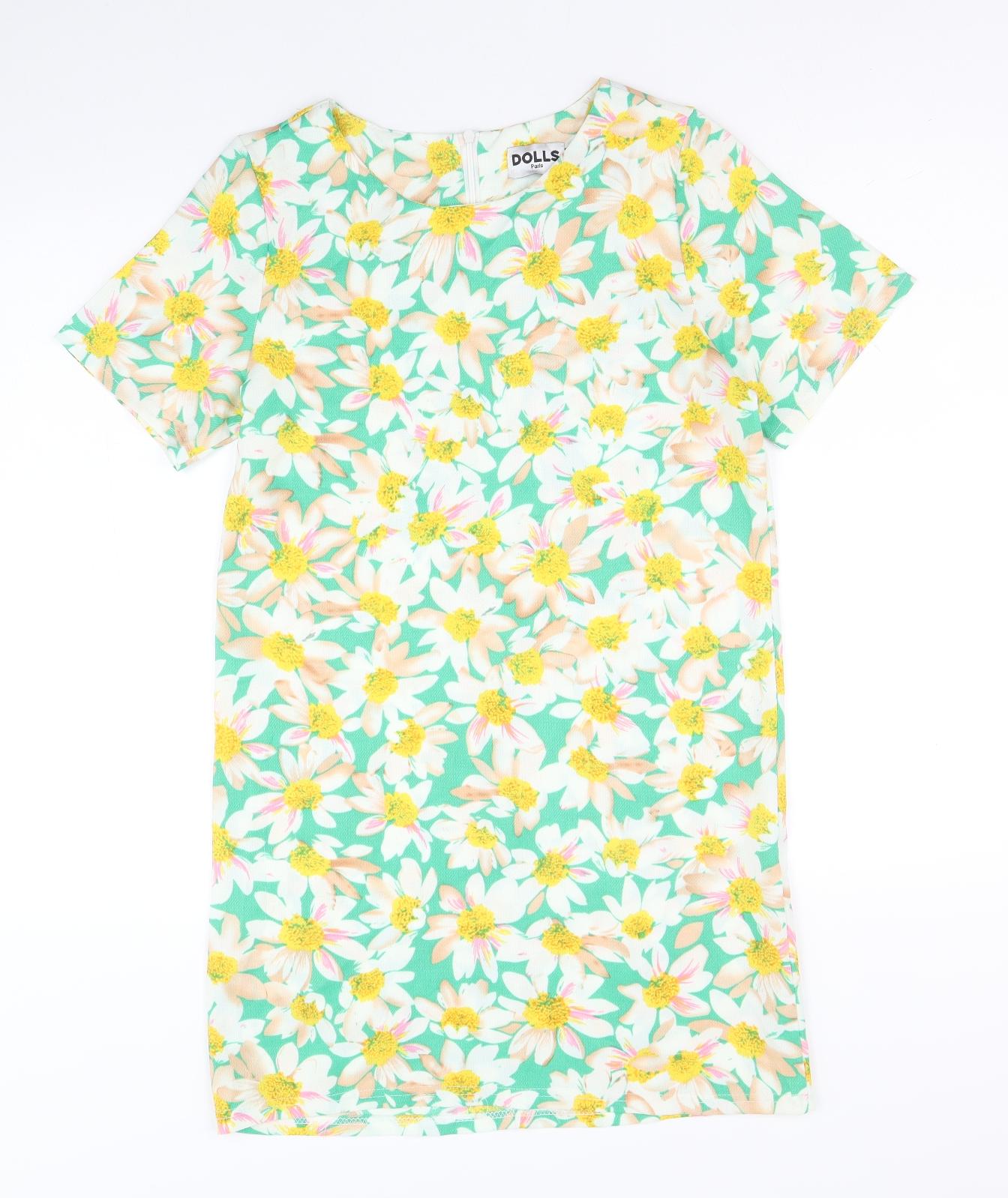 Dolls Paris Womens Multicoloured Geometric Polyester A-Line Size M Round Neck Zip