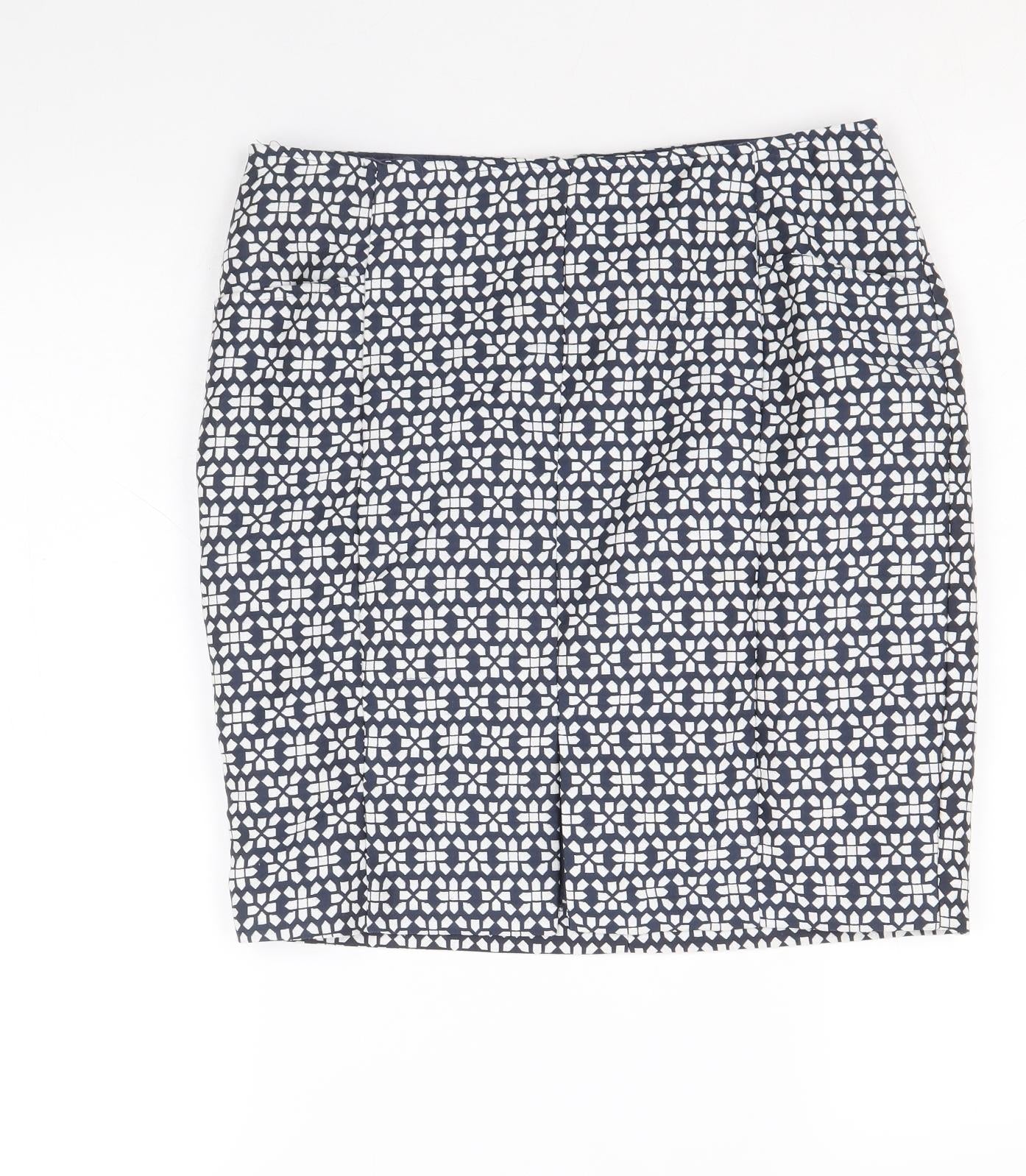 NEXT Womens Blue Geometric Polyester Straight & Pencil Skirt Size 10 Zip