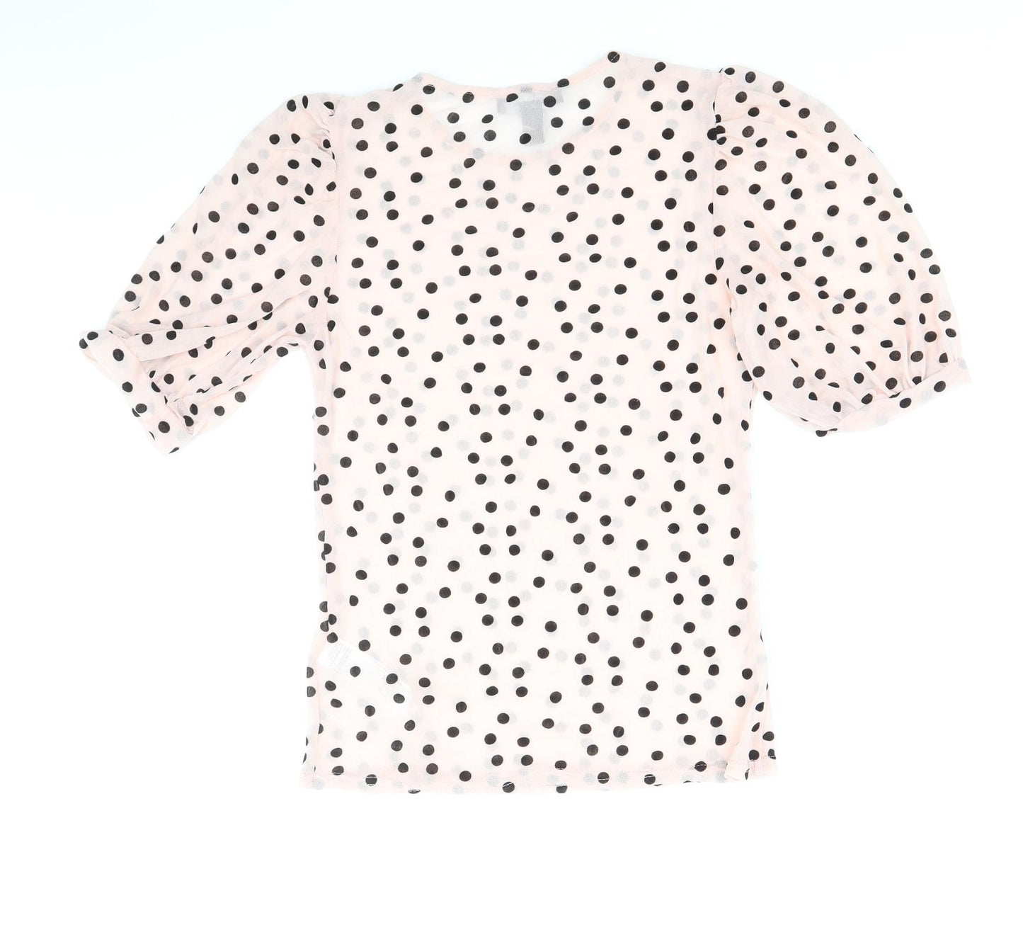 New Look Womens Pink Polka Dot Nylon Basic T-Shirt Size 12 Scoop Neck