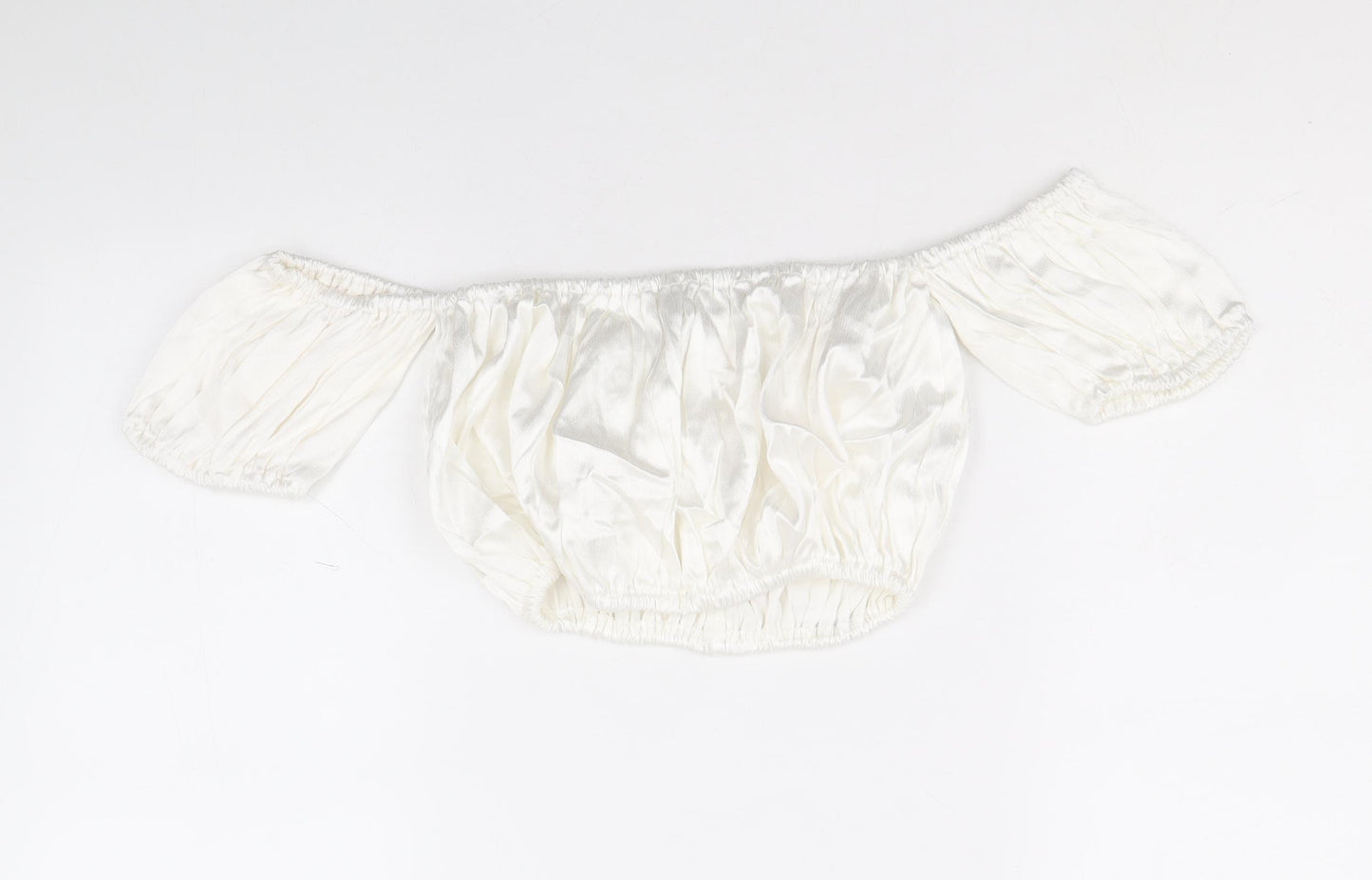 Zara Womens White Viscose Cropped Blouse Size M Off the Shoulder - Bardot