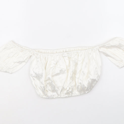 Zara Womens White Viscose Cropped Blouse Size M Off the Shoulder - Bardot