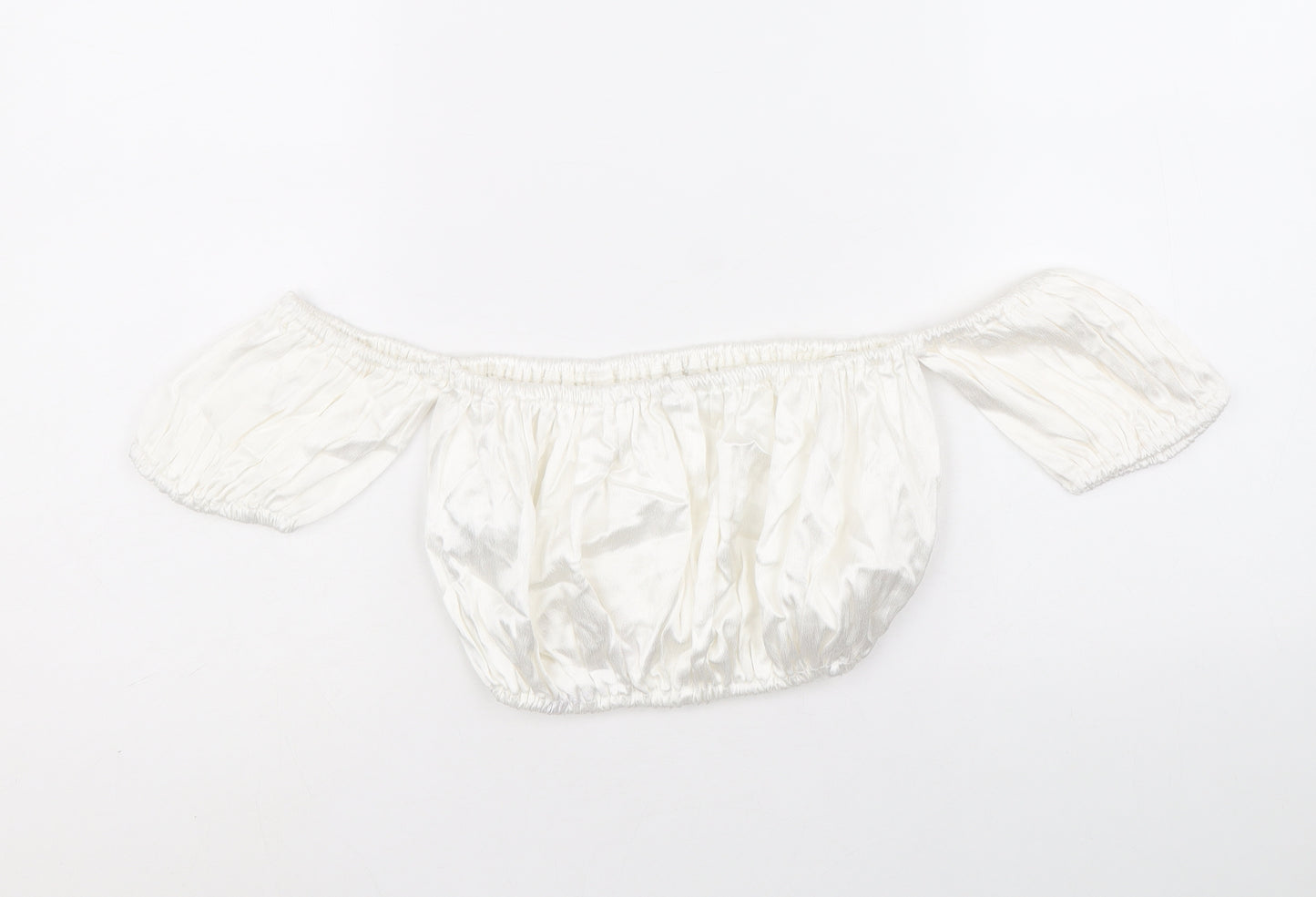 Zara Womens White Viscose Cropped Blouse Size M Off the Shoulder - Bardot