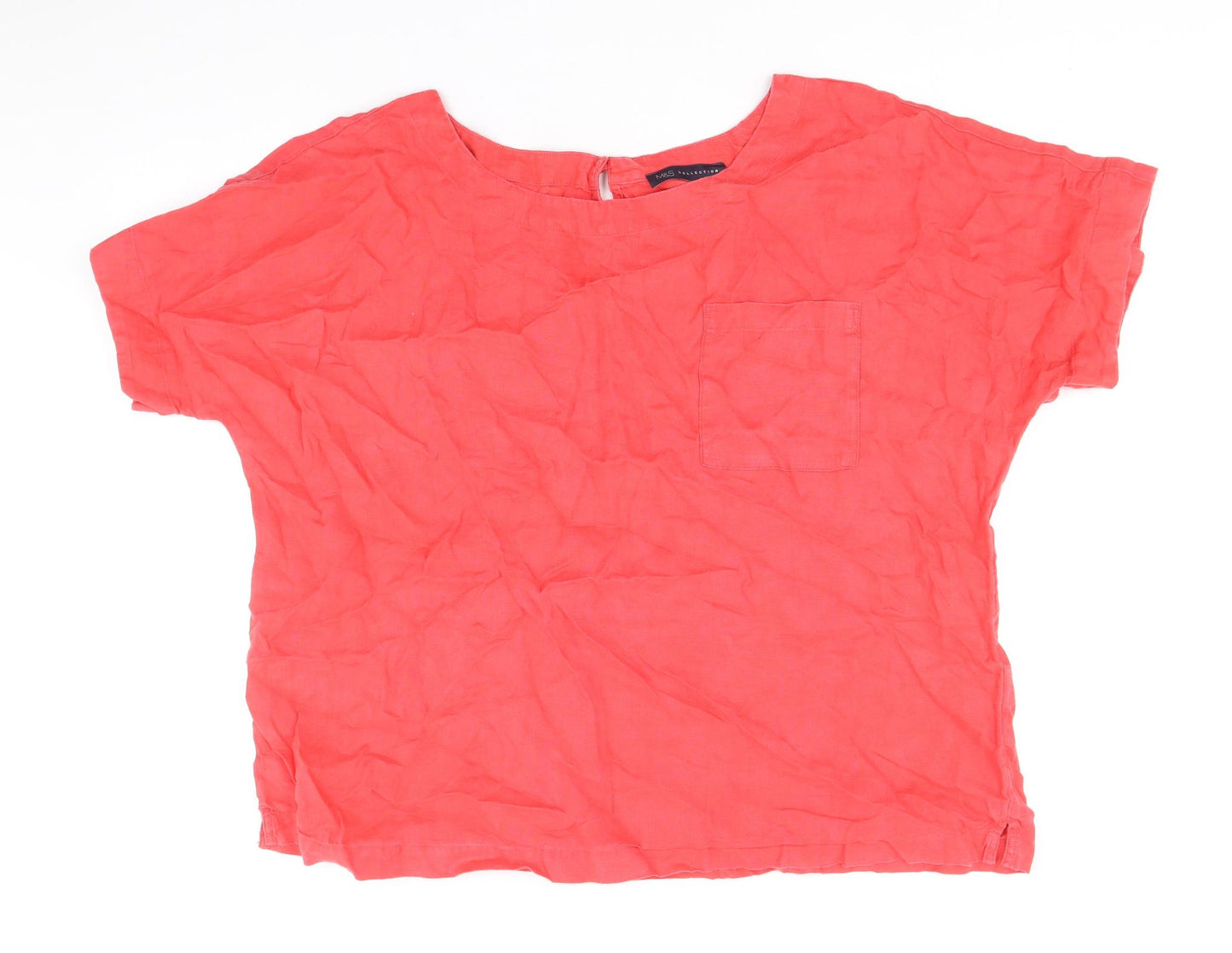 Marks and Spencer Womens Red Linen Basic T-Shirt Size 18 Boat Neck