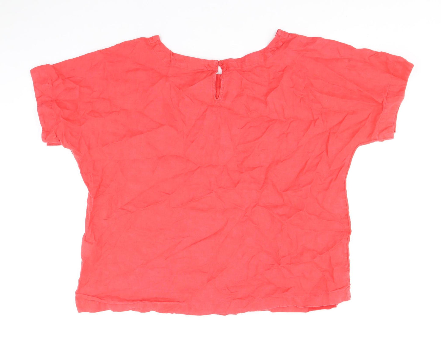 Marks and Spencer Womens Red Linen Basic T-Shirt Size 18 Boat Neck
