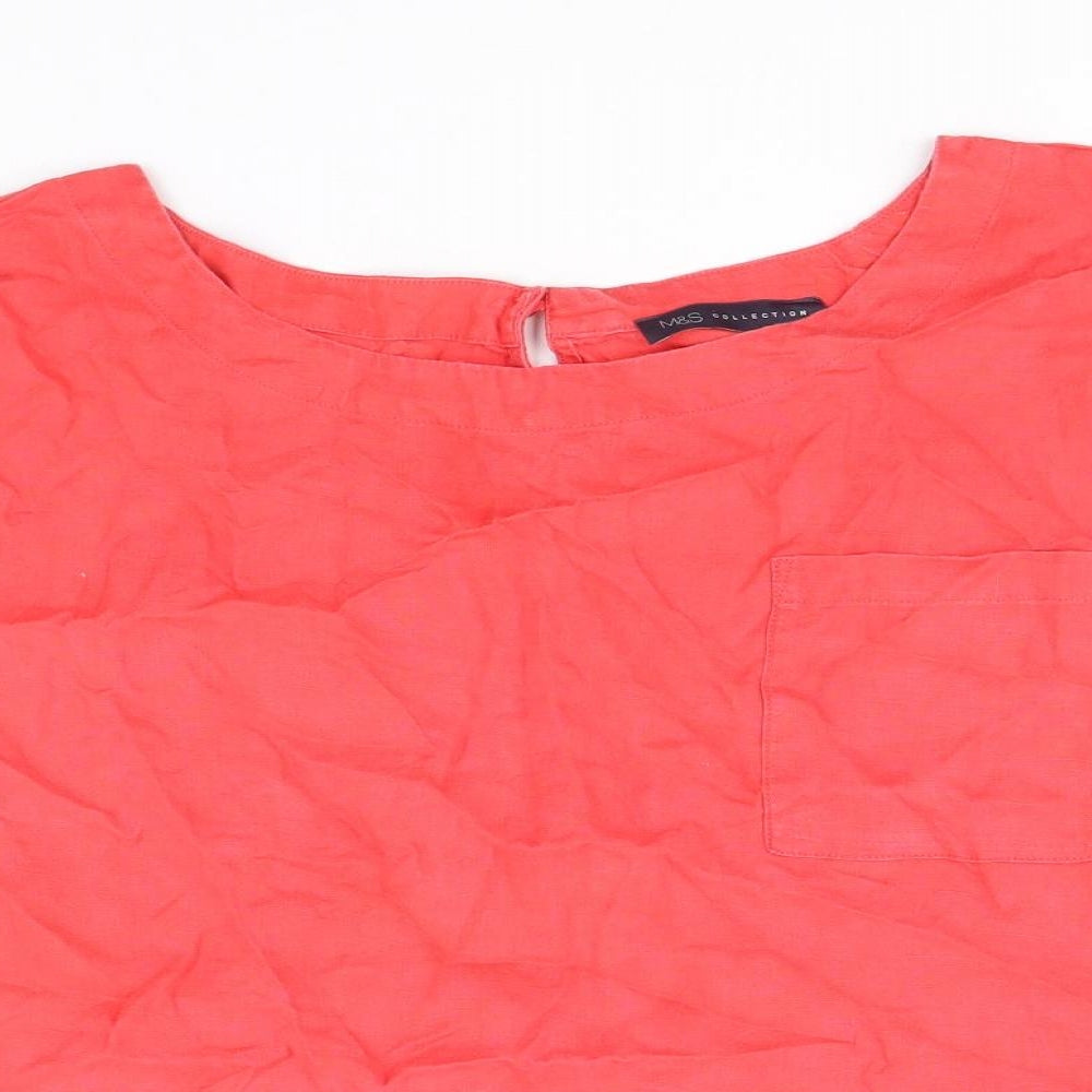 Marks and Spencer Womens Red Linen Basic T-Shirt Size 18 Boat Neck