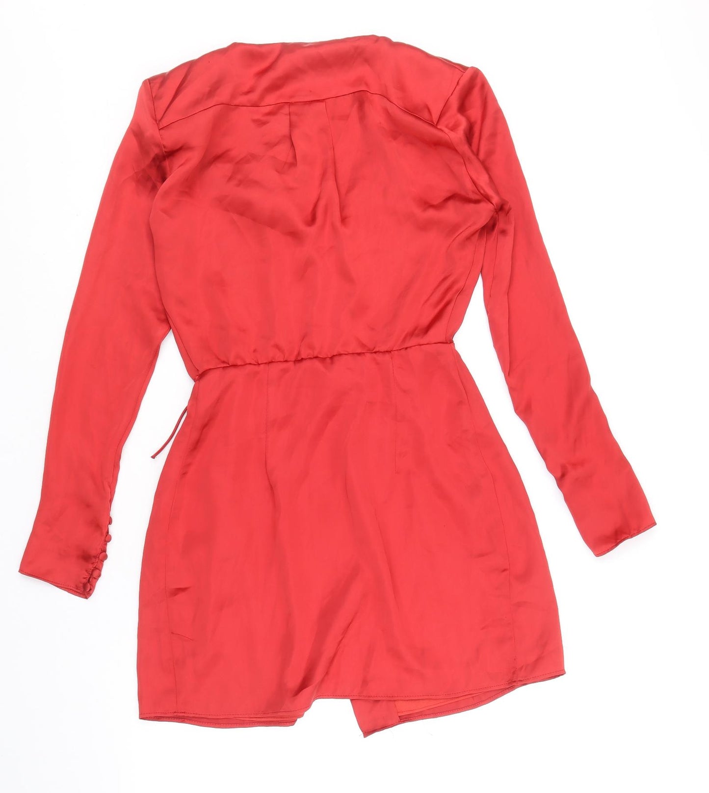 Zara Womens Red Polyester Wrap Dress Size XS V-Neck Button