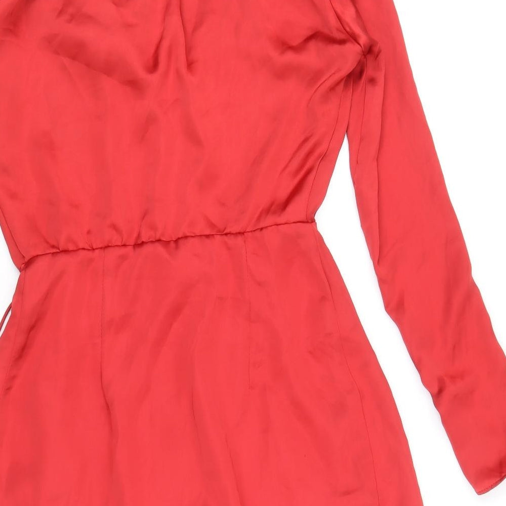 Zara Womens Red Polyester Wrap Dress Size XS V-Neck Button