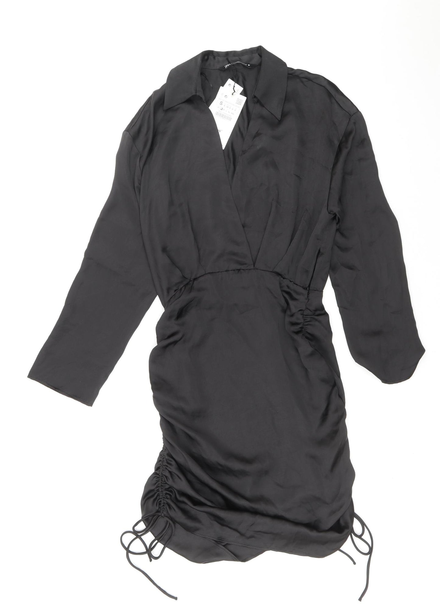 Zara Womens Black Polyester Bodycon Size S V-Neck Zip