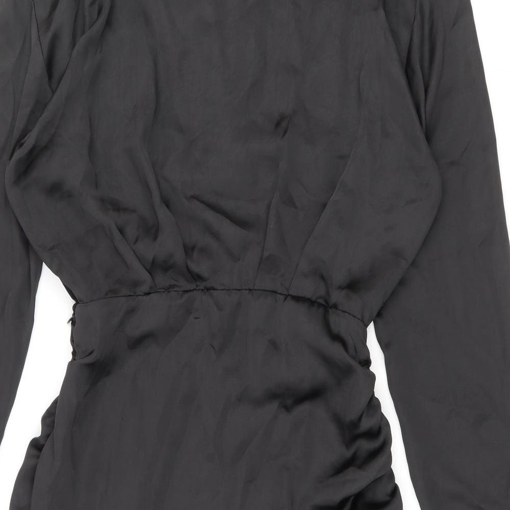 Zara Womens Black Polyester Bodycon Size S V-Neck Zip