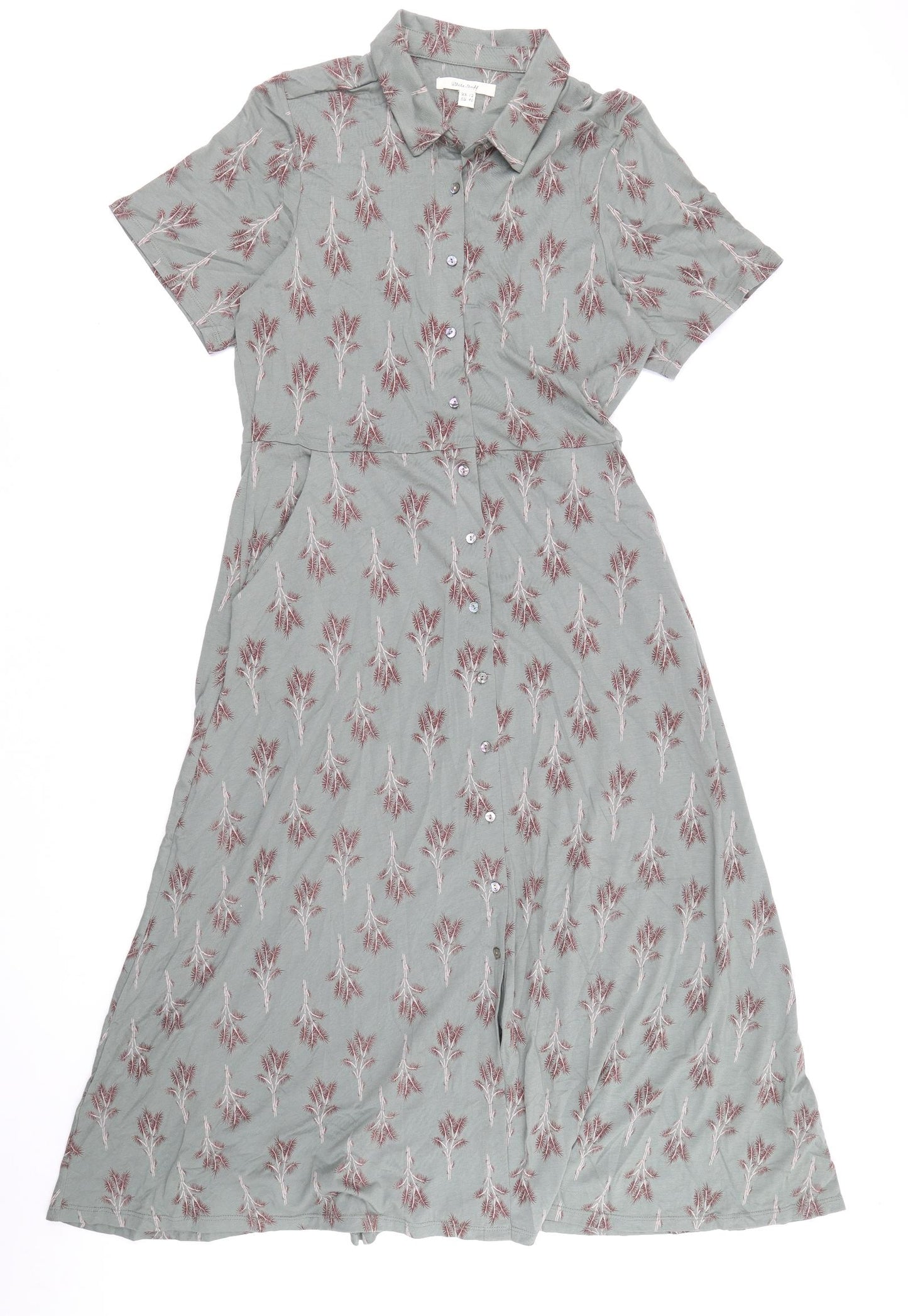 White Stuff Womens Grey Floral Modal Shirt Dress Size 12 Collared Button