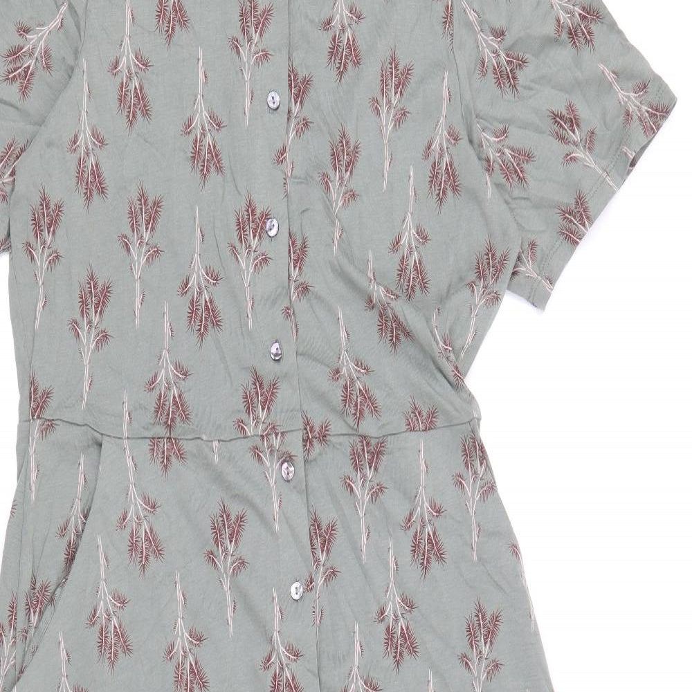 White Stuff Womens Grey Floral Modal Shirt Dress Size 12 Collared Button
