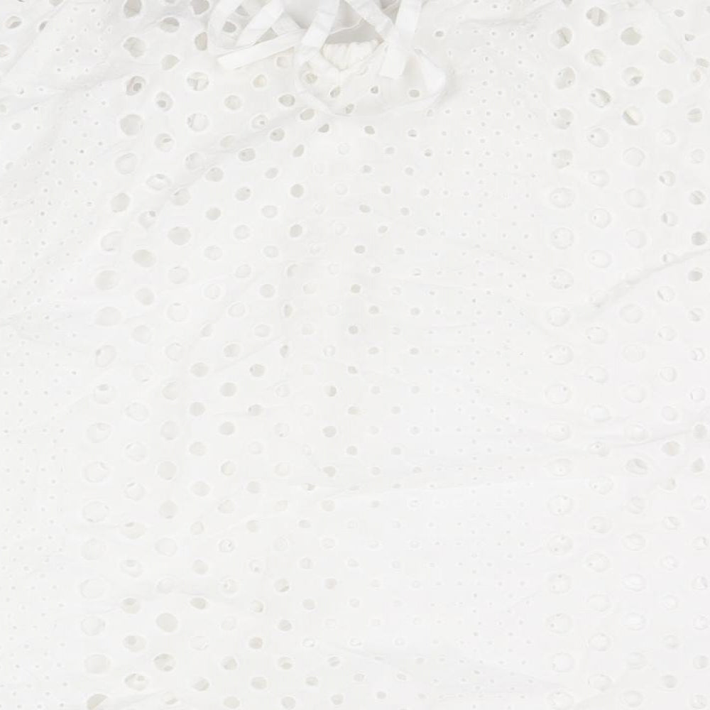 marks and Womens White Geometric 100% Cotton Basic Blouse Size 12 Round Neck