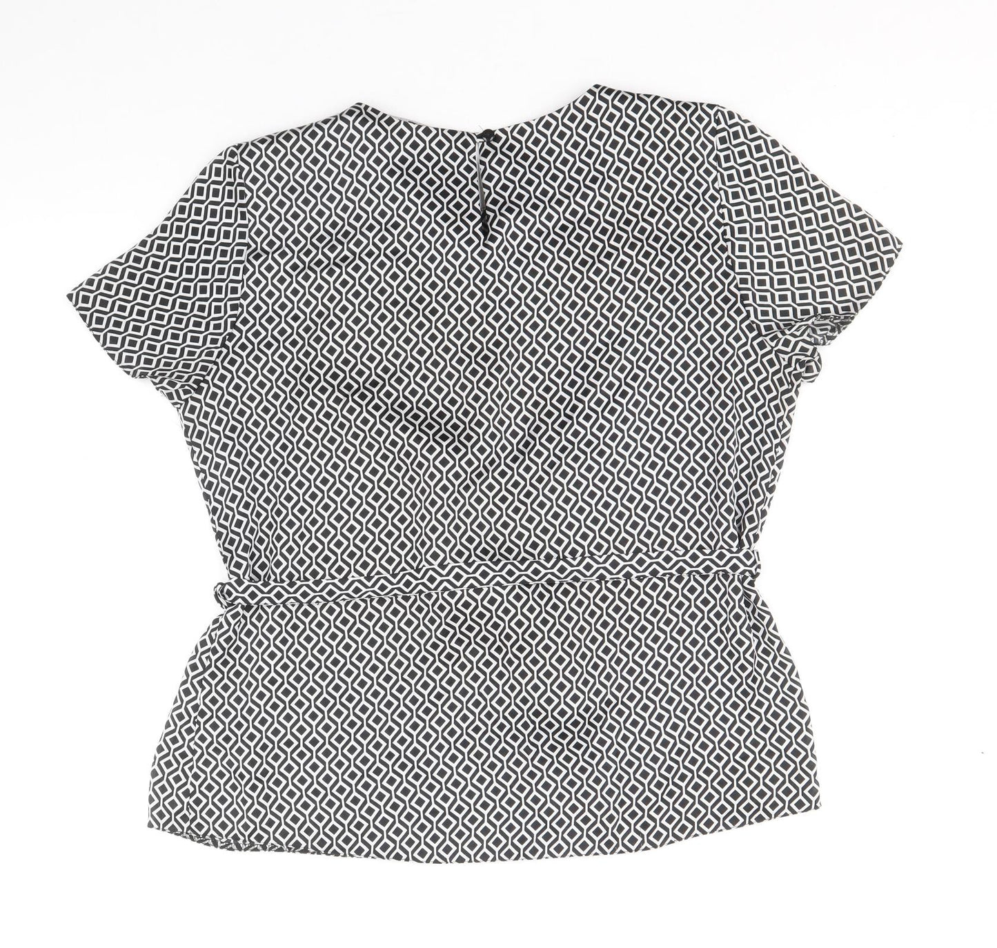 Debenhams Womens Black Geometric Polyester Basic Blouse Size 12 Round Neck