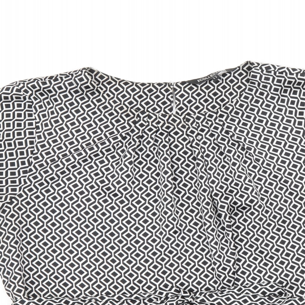 Debenhams Womens Black Geometric Polyester Basic Blouse Size 12 Round Neck