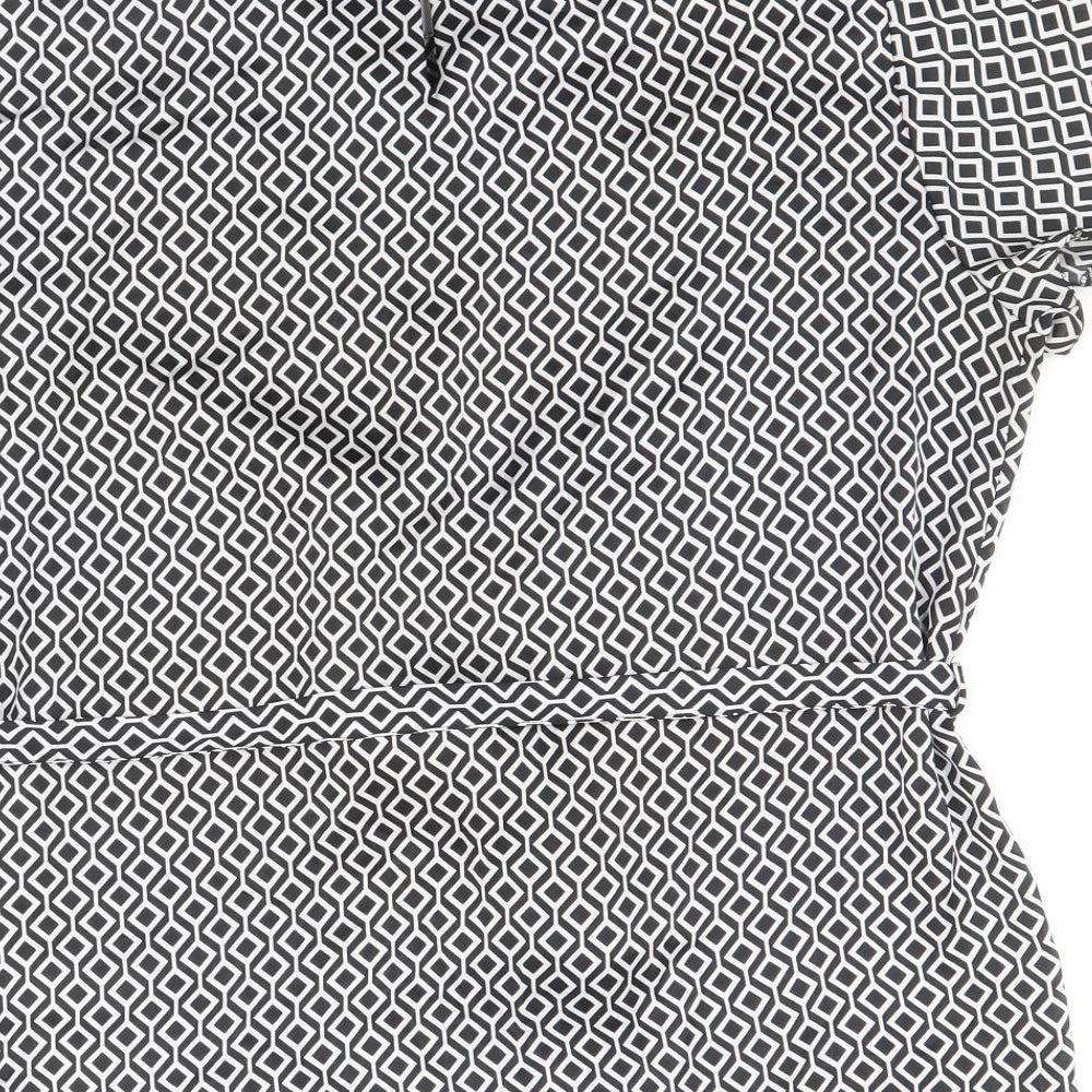 Debenhams Womens Black Geometric Polyester Basic Blouse Size 12 Round Neck