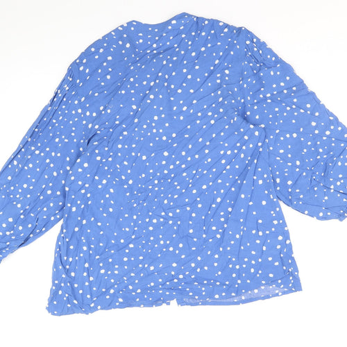 Preworn Womens Blue Geometric Viscose Basic Button-Up Size S Round Neck