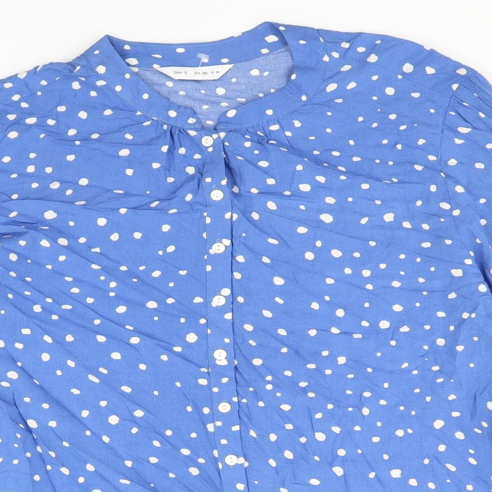 Preworn Womens Blue Geometric Viscose Basic Button-Up Size S Round Neck