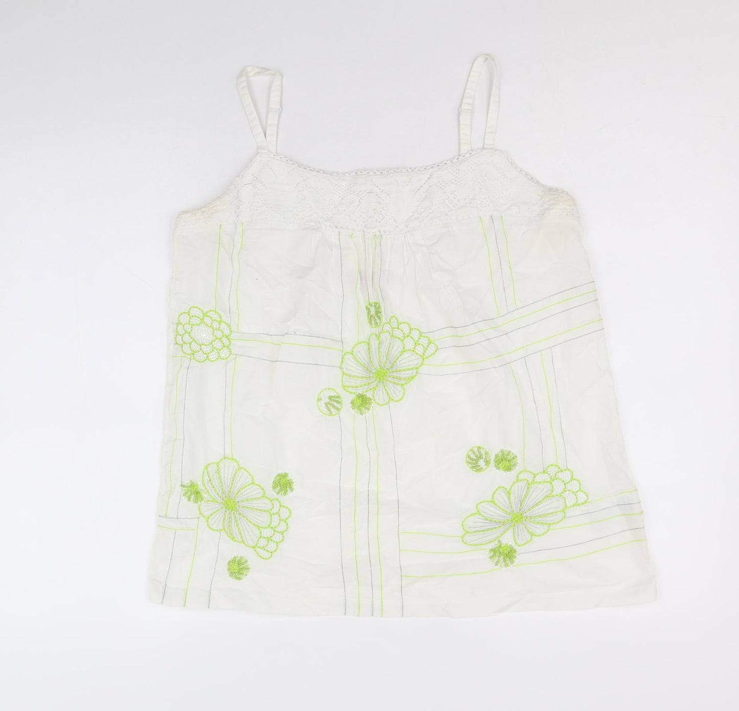 Per Una Womens White Floral 100% Cotton Basic Tank Size 14 Round Neck