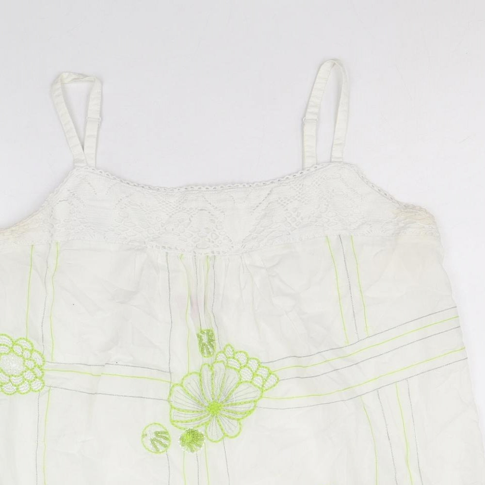 Per Una Womens White Floral 100% Cotton Basic Tank Size 14 Round Neck