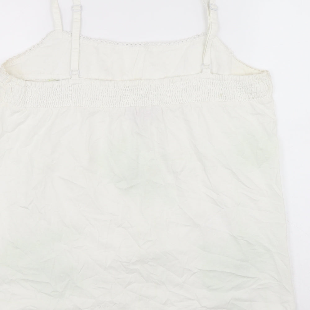 Per Una Womens White Floral 100% Cotton Basic Tank Size 14 Round Neck