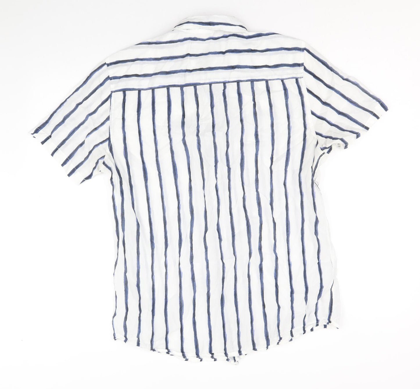 Casual Shirts Mens Blue Striped Cotton Button-Up Size L Collared Button