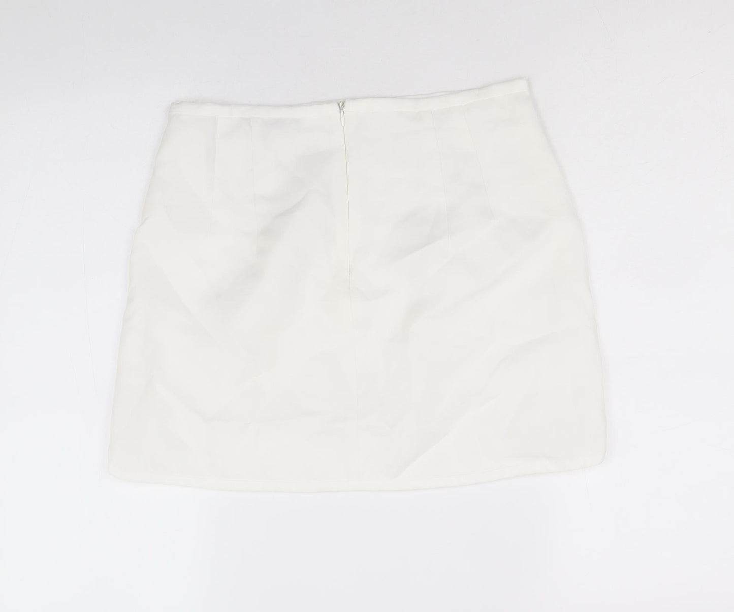 Zara Womens White Viscose Mini Skirt Size M Zip