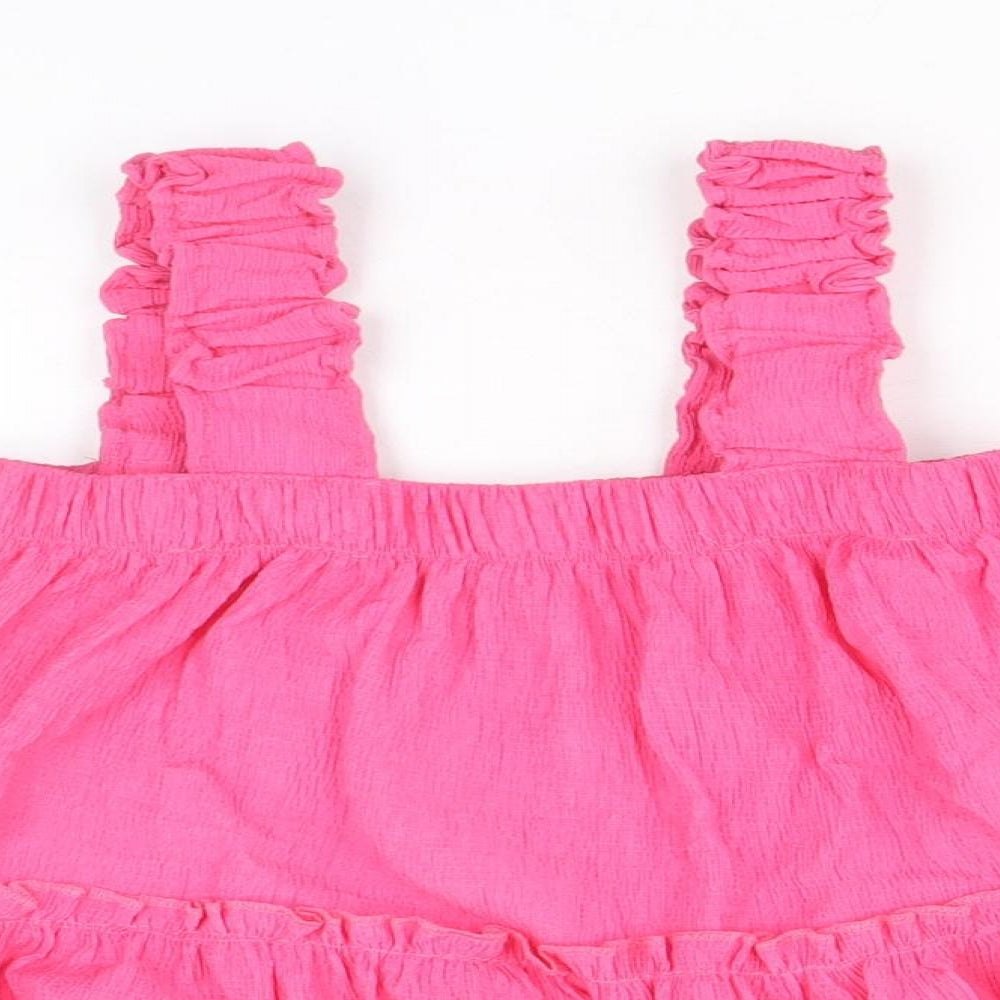 River Island Girls Pink Polyester Basic Blouse Size 9-10 Years Square Neck Pullover