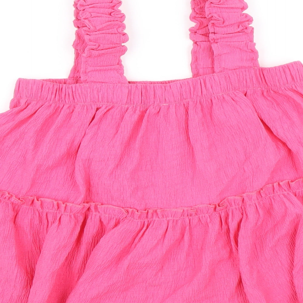River Island Girls Pink Polyester Basic Blouse Size 9-10 Years Square Neck Pullover
