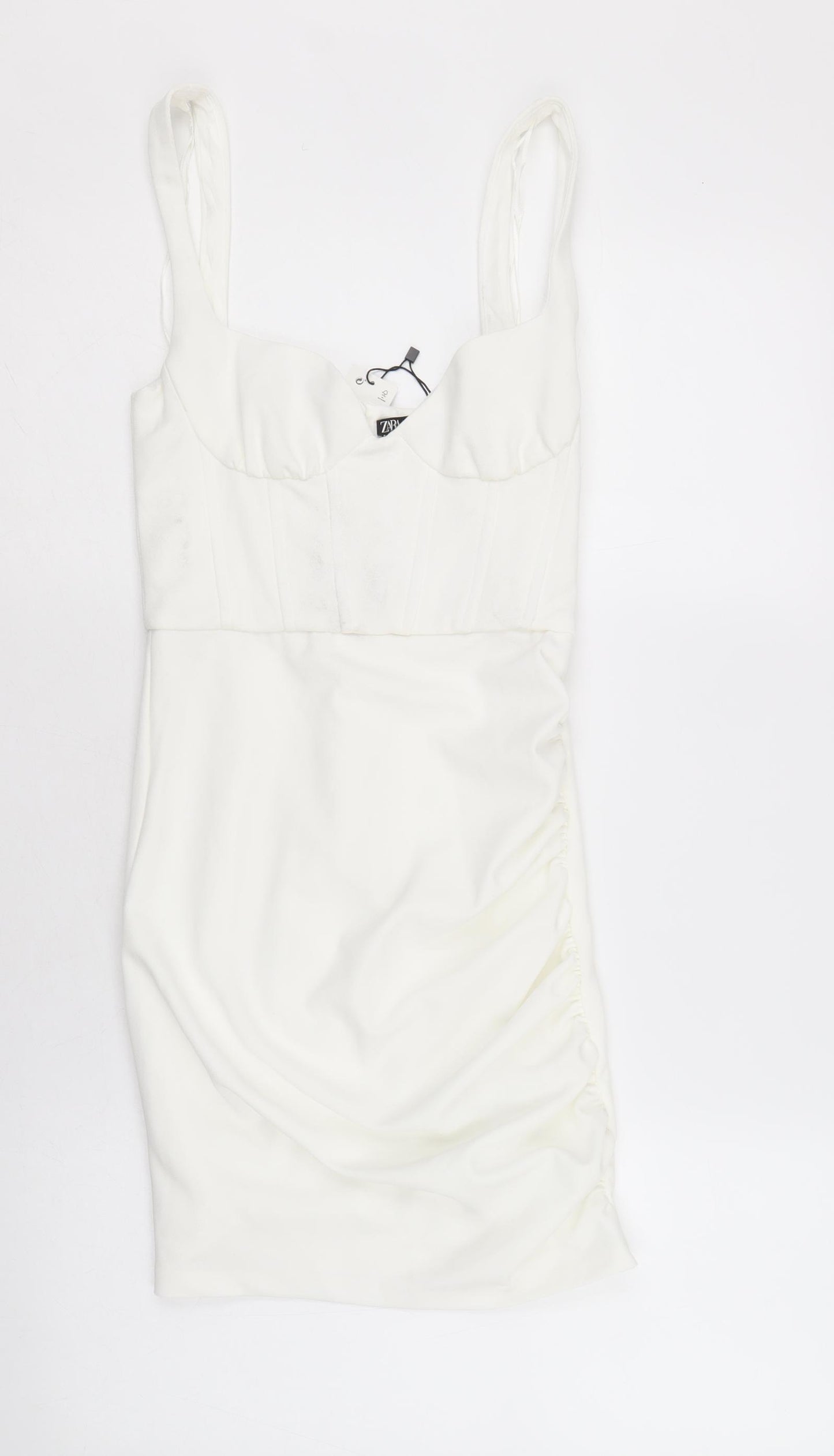 Zara Womens Ivory Viscose Pencil Dress Size XS Sweetheart Zip