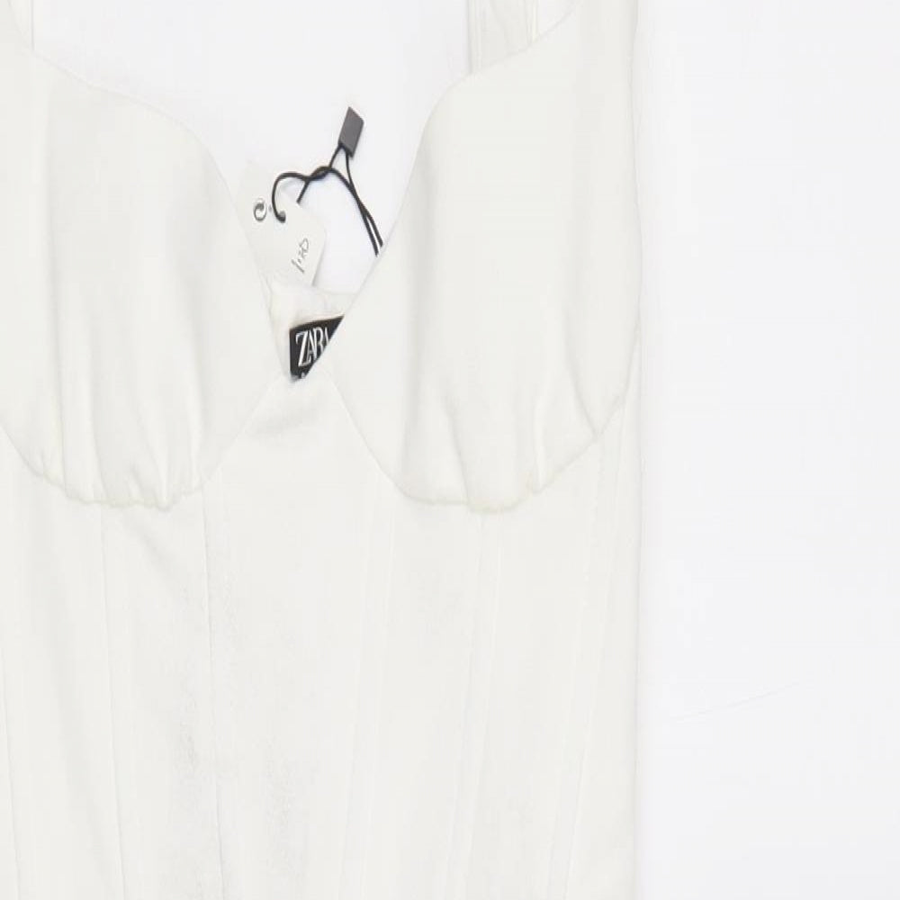 Zara Womens Ivory Viscose Pencil Dress Size XS Sweetheart Zip