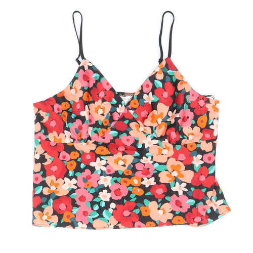 Primark Womens Multicoloured Floral Polyester Cropped Tank Size M V-Neck