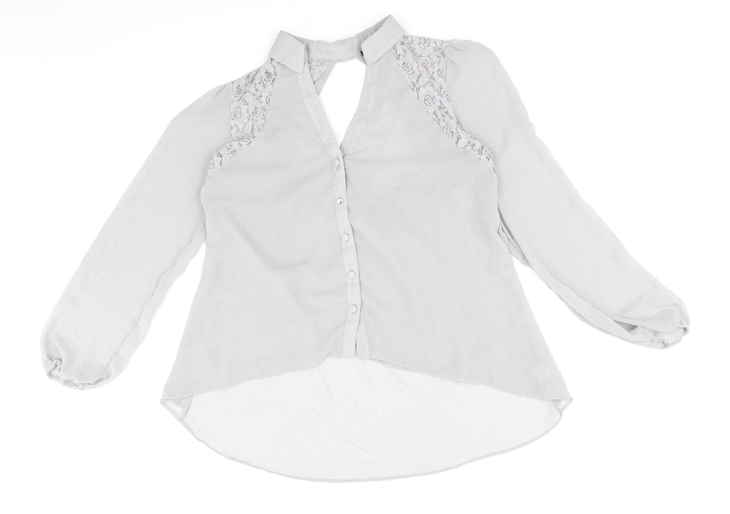 River Island Womens Grey Polyester Basic Blouse Size 14 V-Neck - Lace Detail