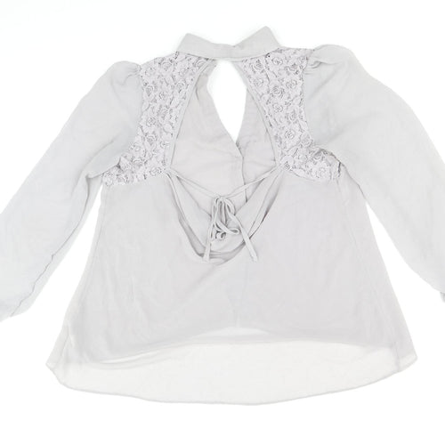 River Island Womens Grey Polyester Basic Blouse Size 14 V-Neck - Lace Detail