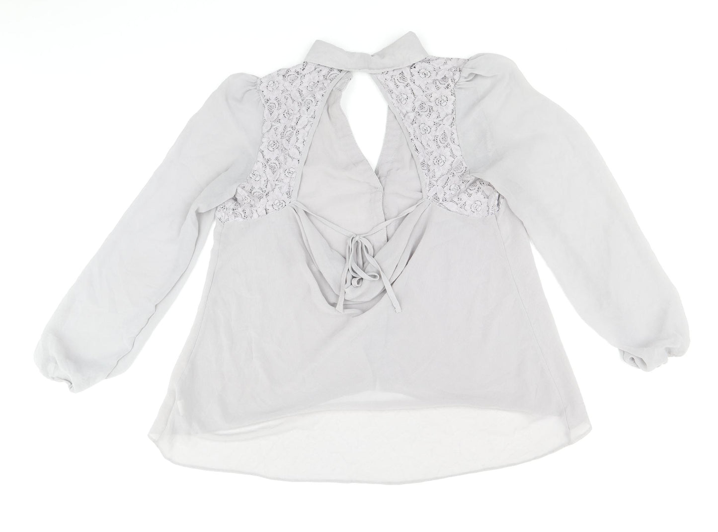 River Island Womens Grey Polyester Basic Blouse Size 14 V-Neck - Lace Detail