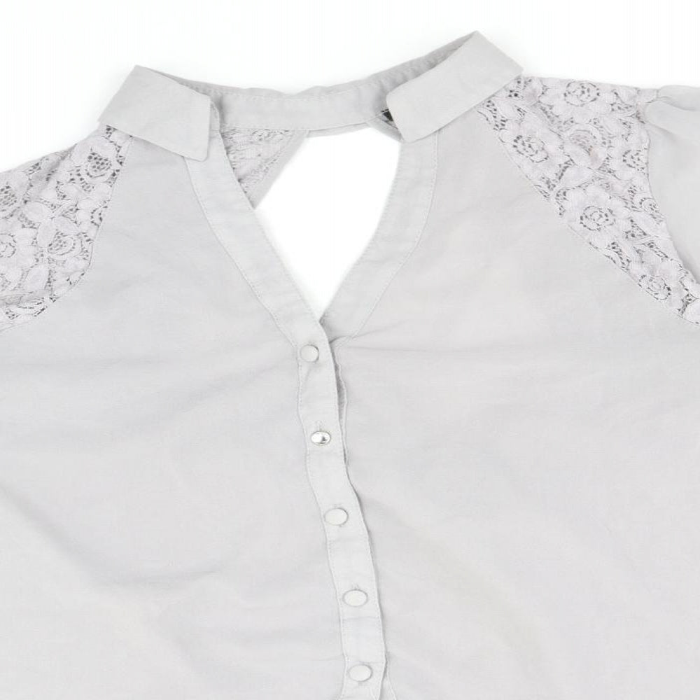 River Island Womens Grey Polyester Basic Blouse Size 14 V-Neck - Lace Detail
