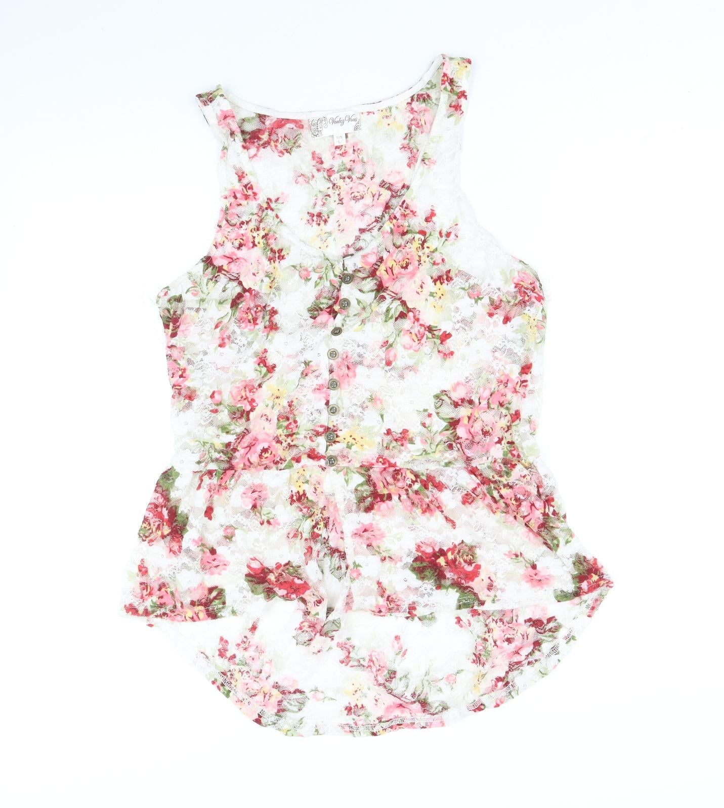 Voulez-Vous Womens Multicoloured Floral Nylon Basic Tank Size L Round Neck