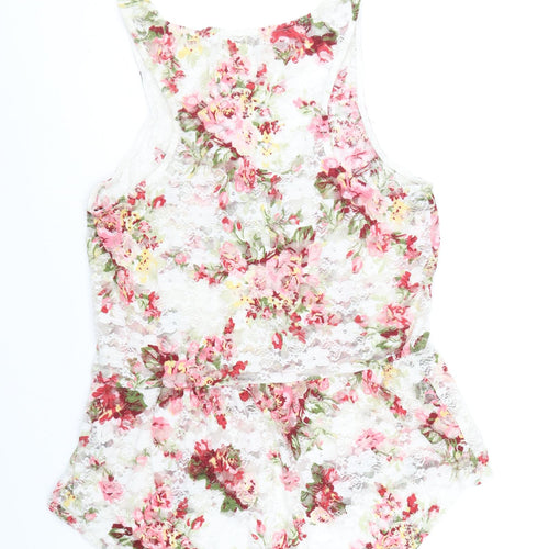 Voulez-Vous Womens Multicoloured Floral Nylon Basic Tank Size L Round Neck