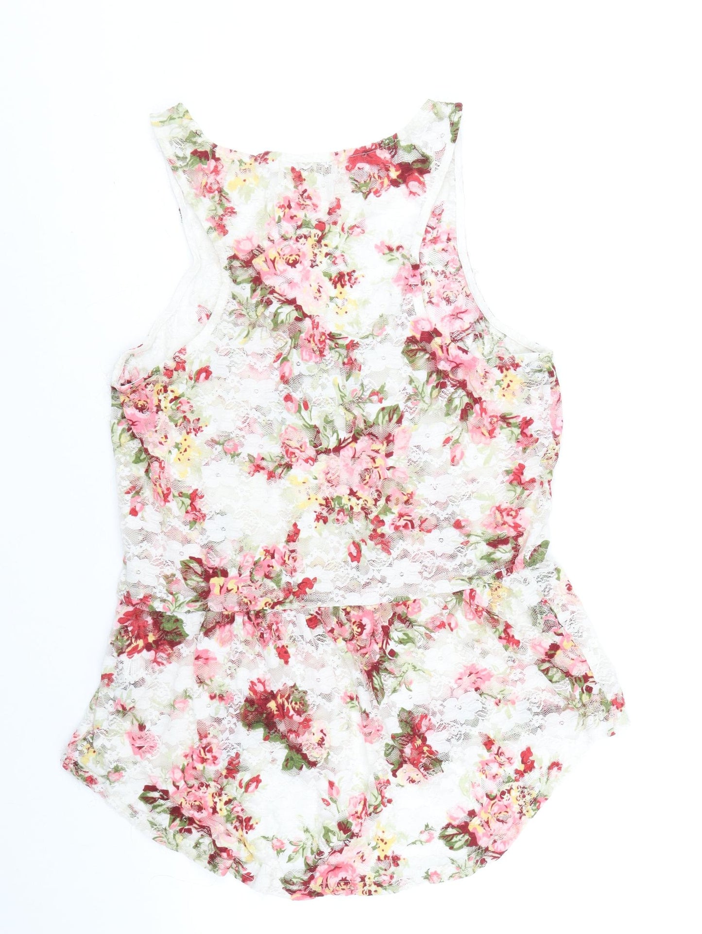 Voulez-Vous Womens Multicoloured Floral Nylon Basic Tank Size L Round Neck