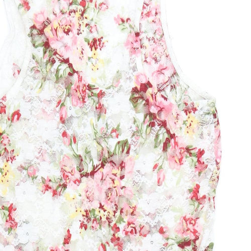 Voulez-Vous Womens Multicoloured Floral Nylon Basic Tank Size L Round Neck