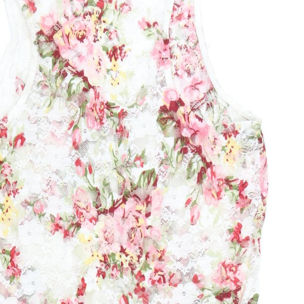 Voulez-Vous Womens Multicoloured Floral Nylon Basic Tank Size L Round Neck
