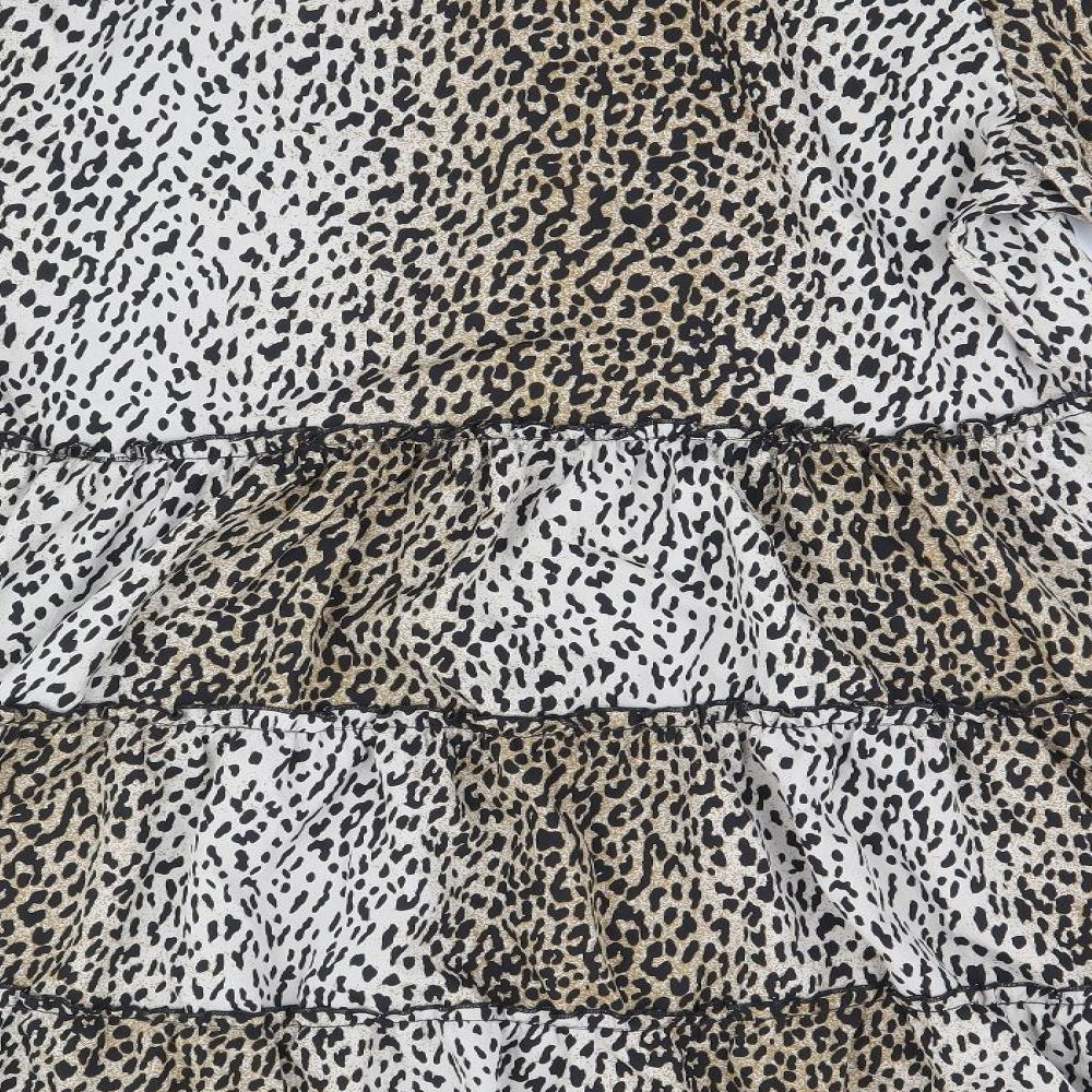 Boohoo Womens Brown Animal Print Polyester A-Line Size 16 Round Neck Button - Leopard Pattern